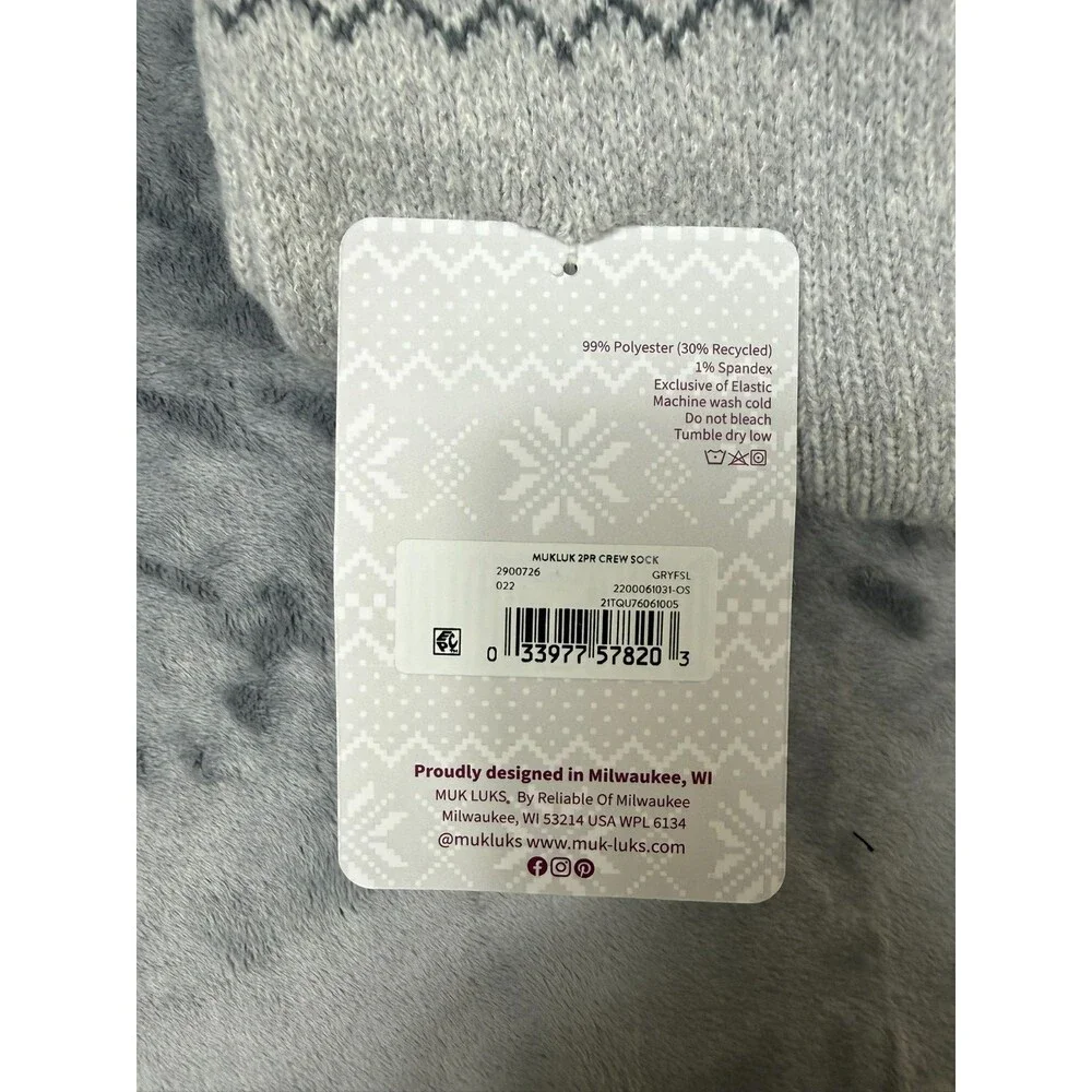 Muk Luk Women’s  2 Pair Pack Crew Height Socks size 6-11 Gray